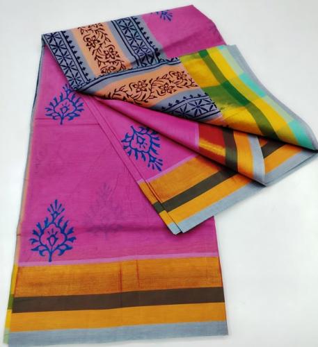 PL Salem Sarees Hand Block Printed Saree